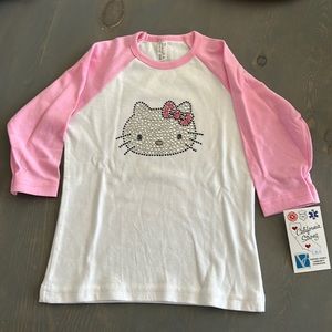 Hello kitty rhinestone T, size 6 raglan with pink sleeves. Brand new. 🎀
